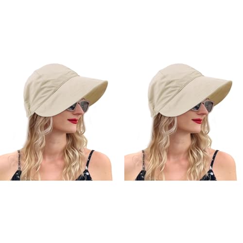 PALAY® Sun Hat for Women, Fashion Wide Brim Caps for Women, Summer Bucket Hats, Lightweight Quick Dry Cap Hats for Women Beach, Cycling, Travel (Beige, Drawstring Closure) 2 PCS PALAY® Sun Hat for Women, Fashion Wide Brim Caps for Women, Summer Bucket Hats, Lightweight Quick Dry Cap Hats for Women Beach, Cycling, Travel (Beige, Drawstring Closure) 2 PCS